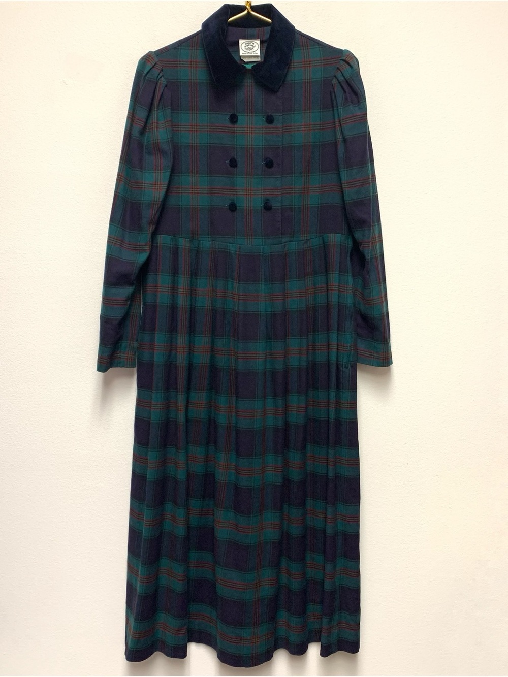 VTG Laura Ashley Wool Velvet Plaid Maxi Dress Size 10 Cottagecore Prairie Trad